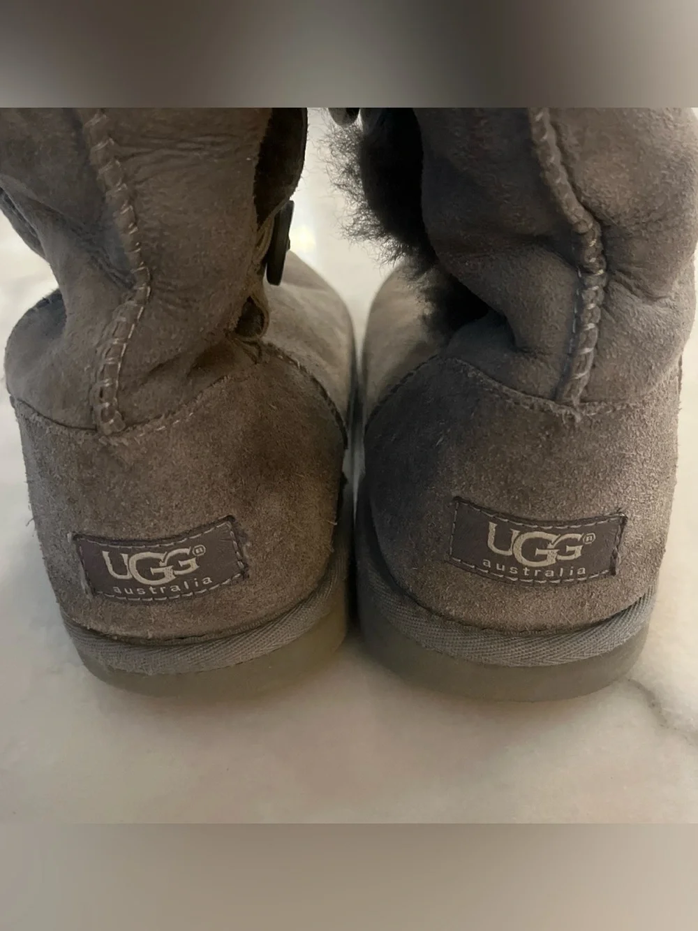 Gray Uggs Bailey Suede Triple Button Genuine Sheepskin Winter Boots
